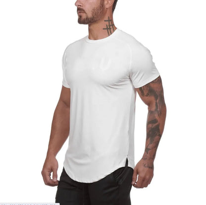Mens plain gym shirt in cotton spandex blend, available in multiple colours and sizes with optional letter print