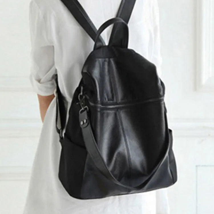 Women's genuine leather retro backpack in large and small size options with multiple compartments