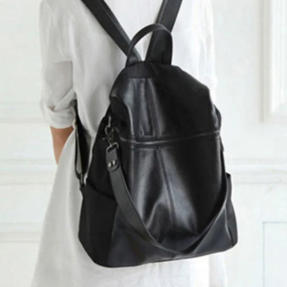 Women's genuine leather retro backpack in large and small size options with multiple compartments