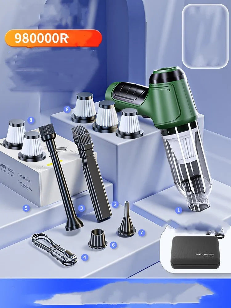 Wireless hand-held car vacuum cleaner with 120W motor and suction nozzles for vehicle interior cleaning