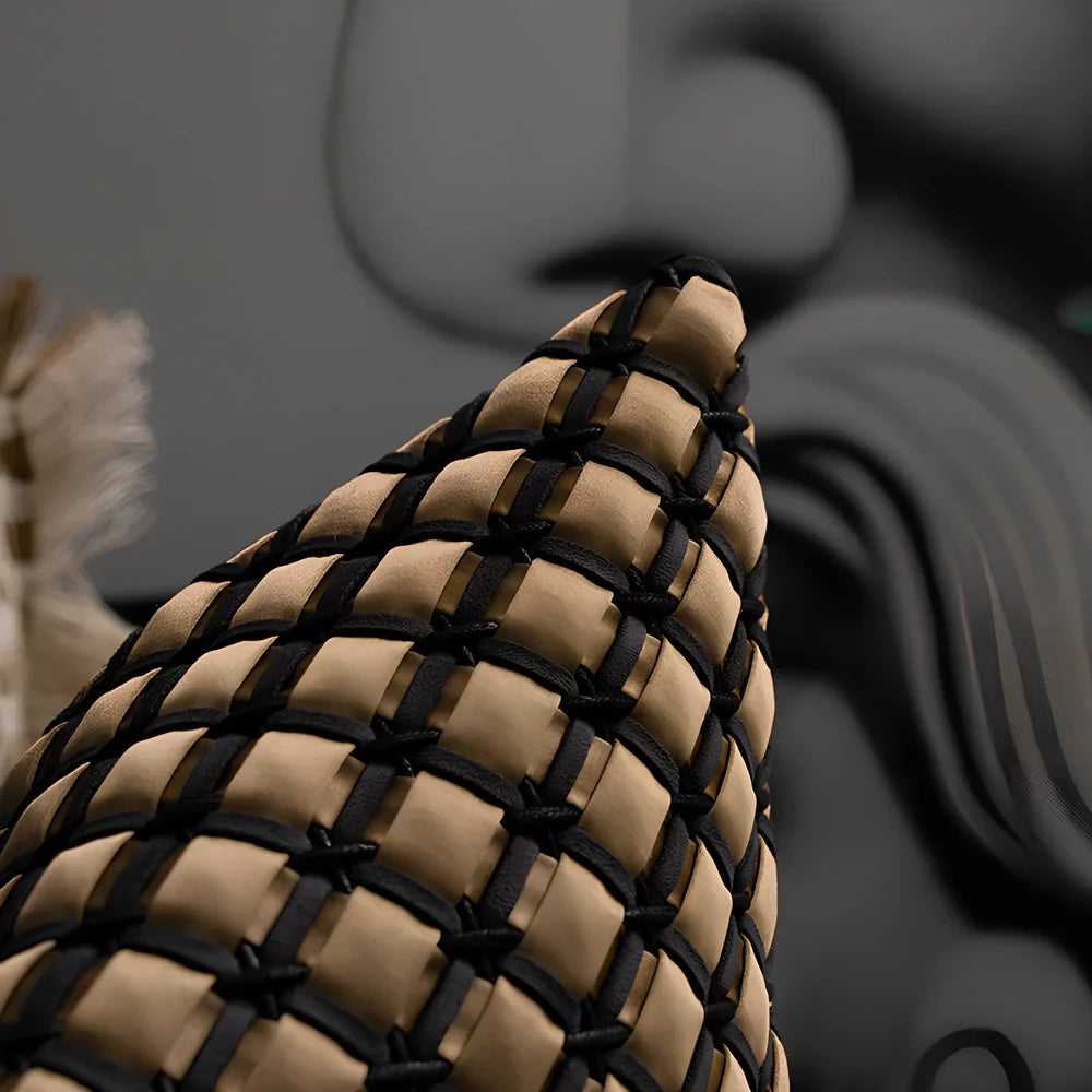 45x45cm vintage woven throw pillow with square design on sofa