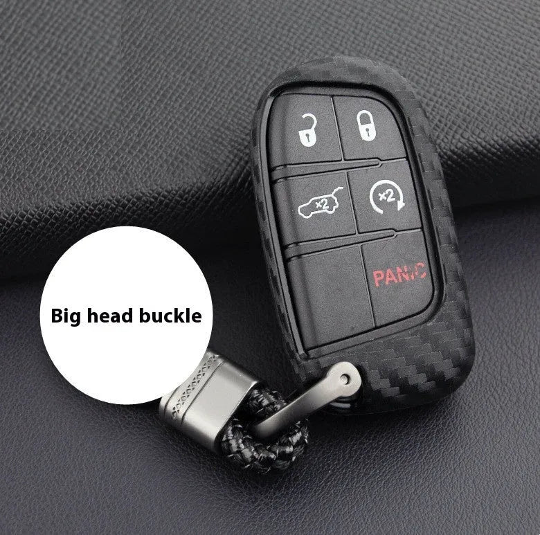 Carbon fibre texture silicone key case for Dodge Chrysler Fiat vehicles showing 2mm thickness