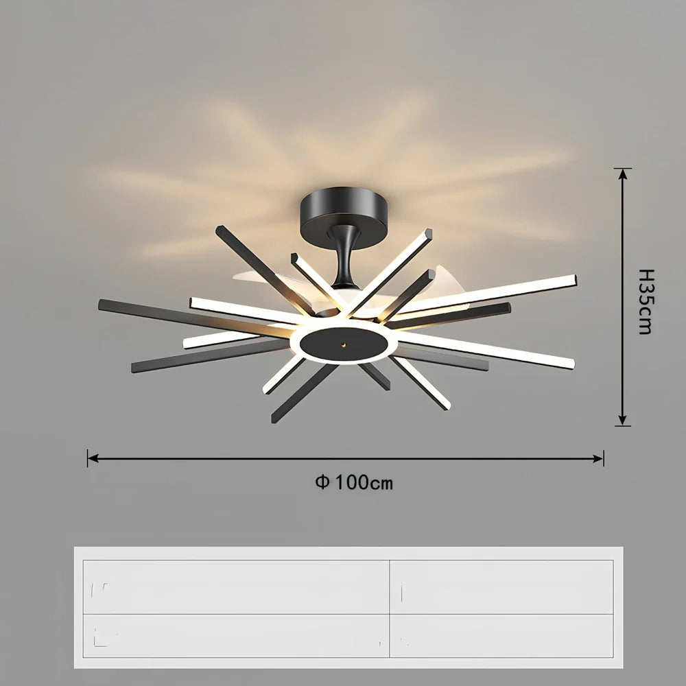 Nordic iron pendant fan lamp with LED lighting in black finish, 100cm diameter size