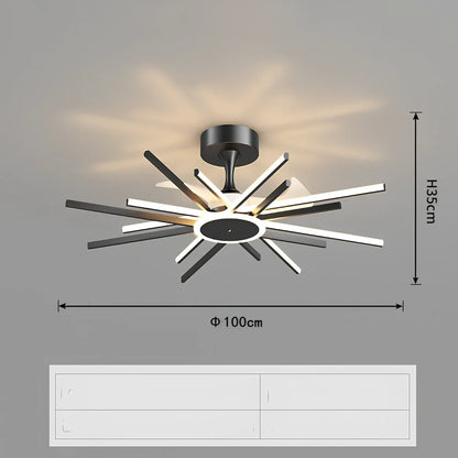 Nordic iron pendant fan lamp with LED lighting in black finish, 100cm diameter size