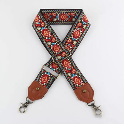 Retro striped bag strap with lobster hook clasp, adjustable length, and 5CM width