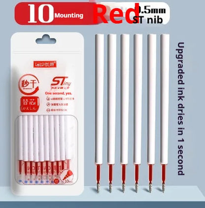 One Second Quick-drying Refill Neutral Push Bullet in black, red, blue, and ink blue colours with 500m writing length