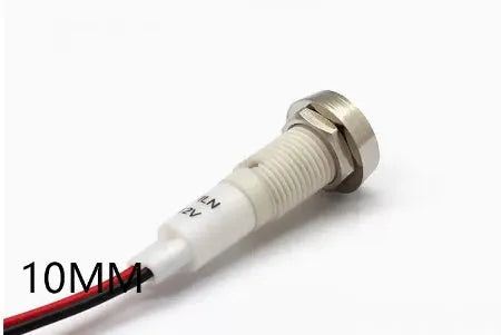 10mm stainless steel edge plastic indicator light with wire flat end metal terminals in multiple colour options