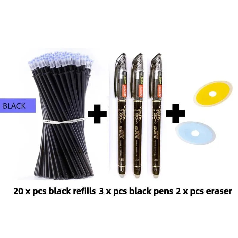 Erasable pen with 0.5mm needle tip and hot erasable ink in plastic casing