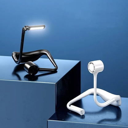Lazy Hanging Neck Fan with USB charging port and built-in light, available in white and black