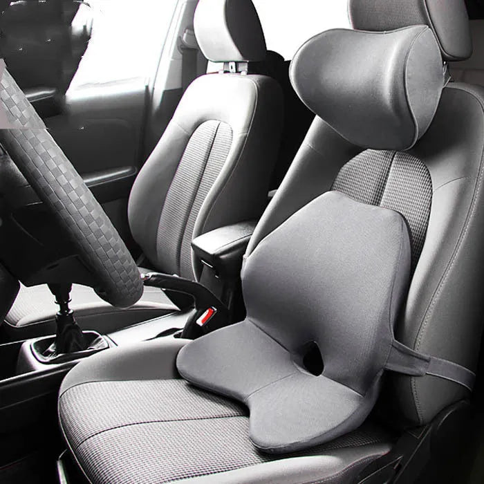 Memory foam car lumbar support cushion and headrest combination in beige colour