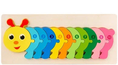 Children's wooden number animal puzzle featuring 18 vibrant designs for educational play
