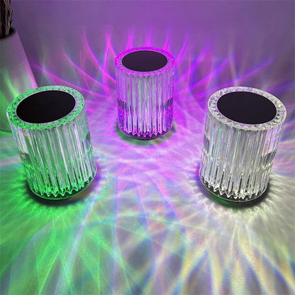 Elegant acrylic LED desk lamp with color-changing RGB lights, modern design, and touch or remote control lighting adjustments