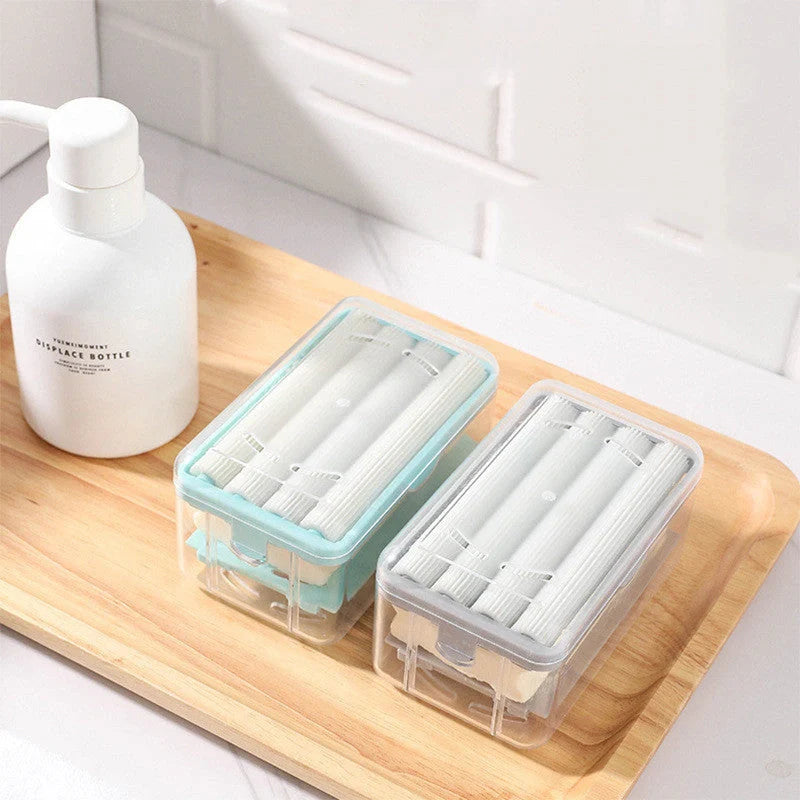 Roller type soap dish holder in light luxury colors with drain holes for bathroom storage