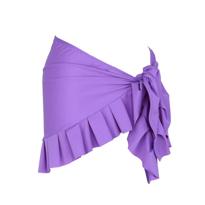 A woman's solid colour one-piece swimsuit with a single-shoulder suspender tube top design.
