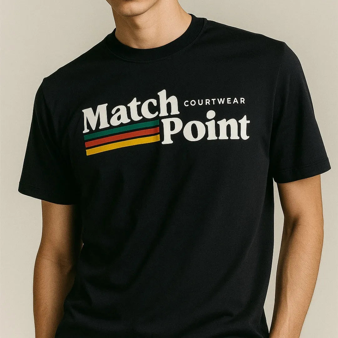 Black men's t-shirt with 3D digital printed text pattern, short sleeves, round neck