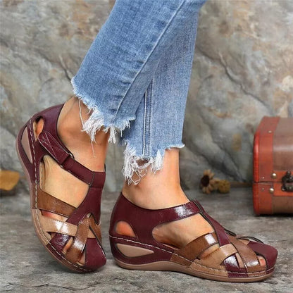 Women's waterproof summer sandals with mixed-color design and wedge heel