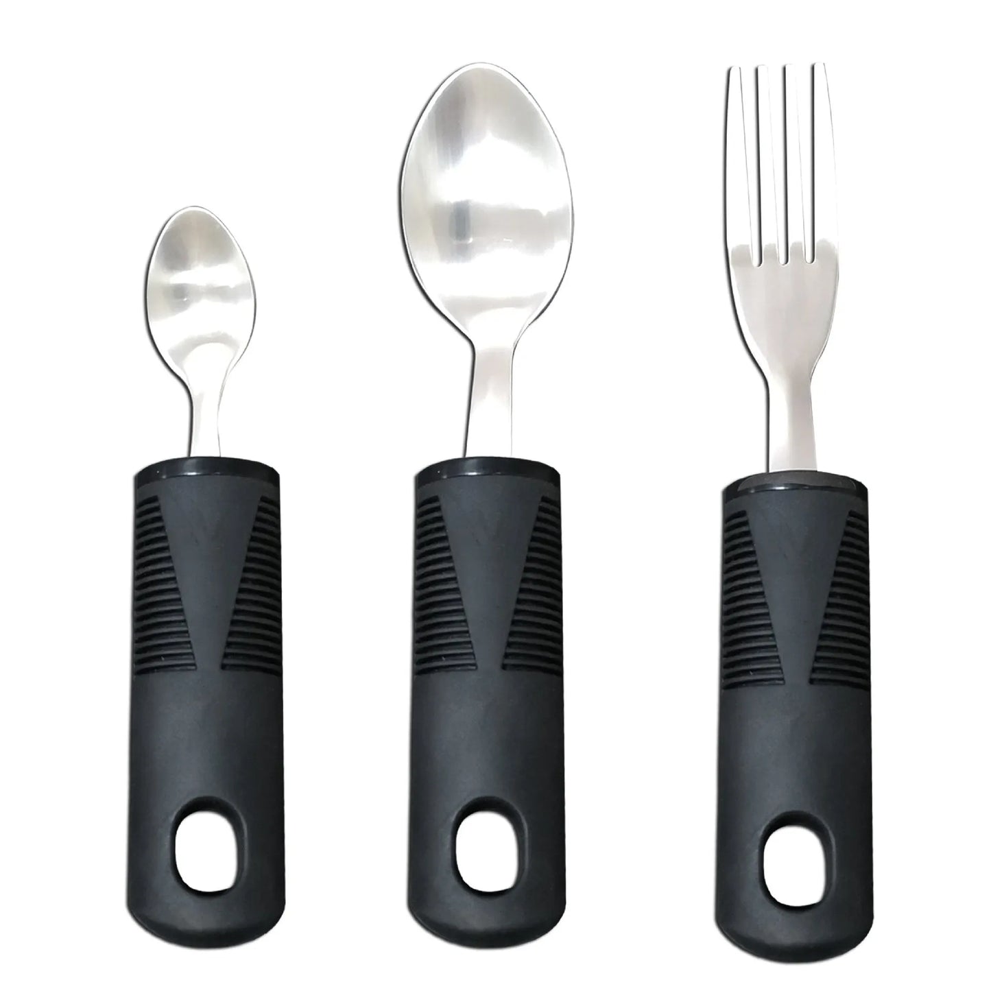 Stainless steel adaptive eating utensils with rubber handles and bendable components for elderly anti-shake support