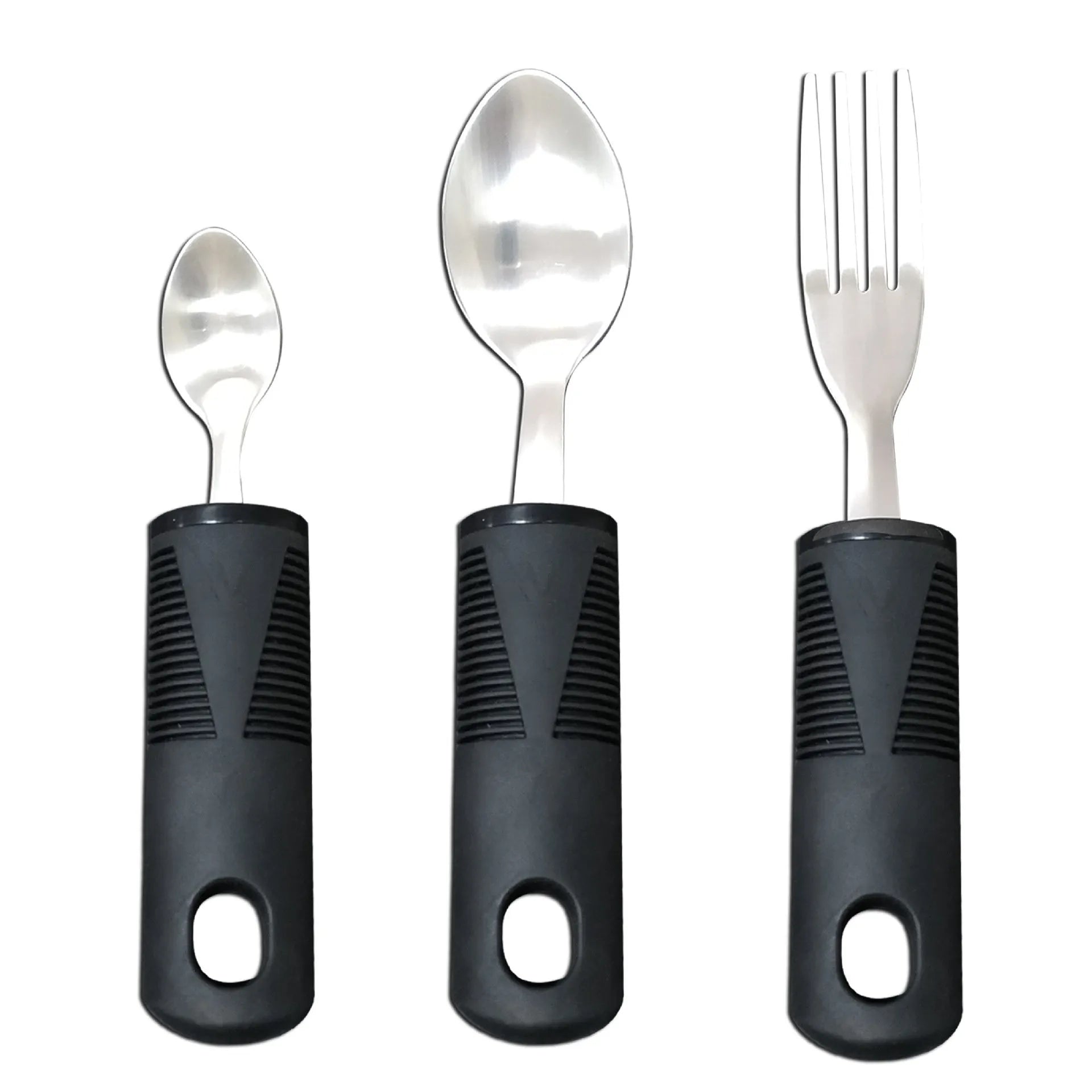 Stainless steel adaptive eating utensils with rubber handles and bendable components for elderly anti-shake support