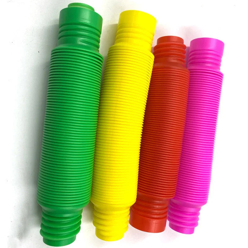 Colorful, flexible sensory fidget tube toy for kids, featuring vibrant colors and customizable shapes to promote creativity and sensory development
