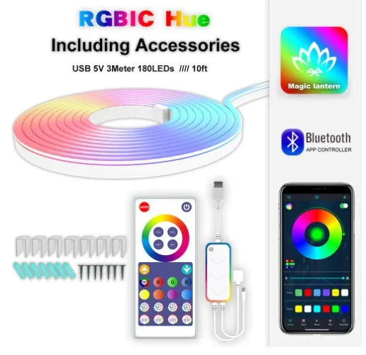 3-metre neon light strip with RGB LEDs and remote control for indoor lighting