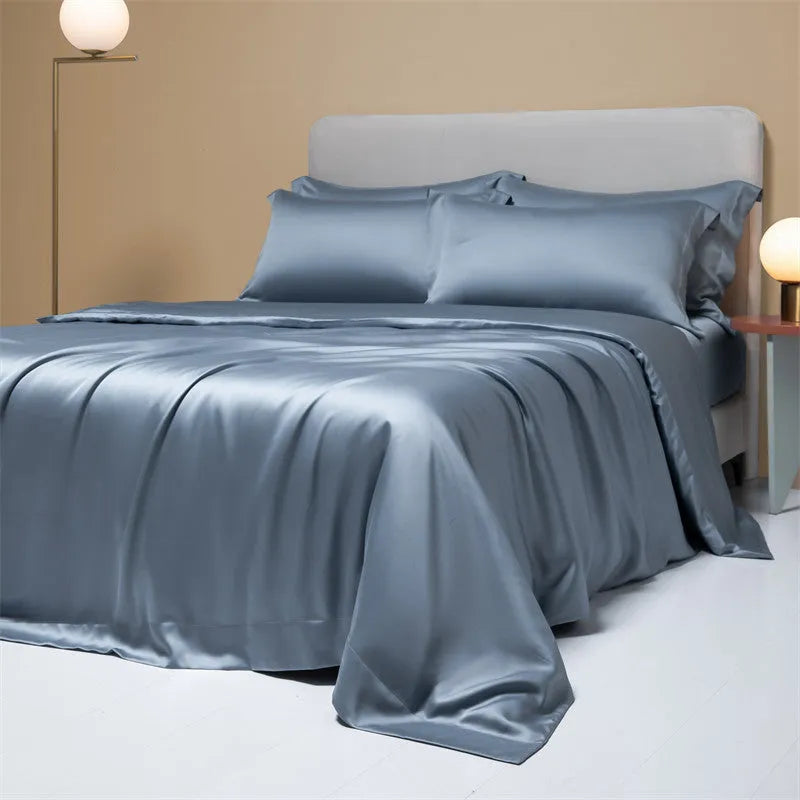 Luxury Lenzing Tencel quilt sheets set in Aurora Blue with 200 thread count twill weave and UK sizing