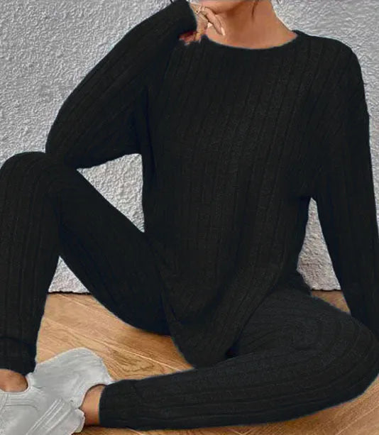 Sunken Stripe two-piece homewear set in black or blue with regular sleeves, sizes 1XL to 5XL