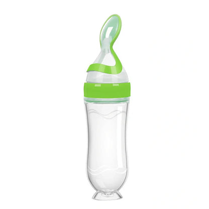 Blue baby silicone feeding spoon with 90ml capacity for rice paste and semi-liquid foods