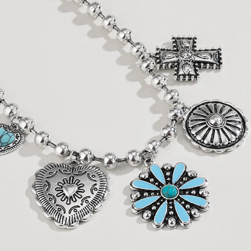Personalized Turquoise Wax Rope Necklace with embossed Vintage Cross pendant