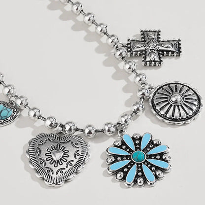 Personalized Turquoise Wax Rope Necklace with embossed Vintage Cross pendant