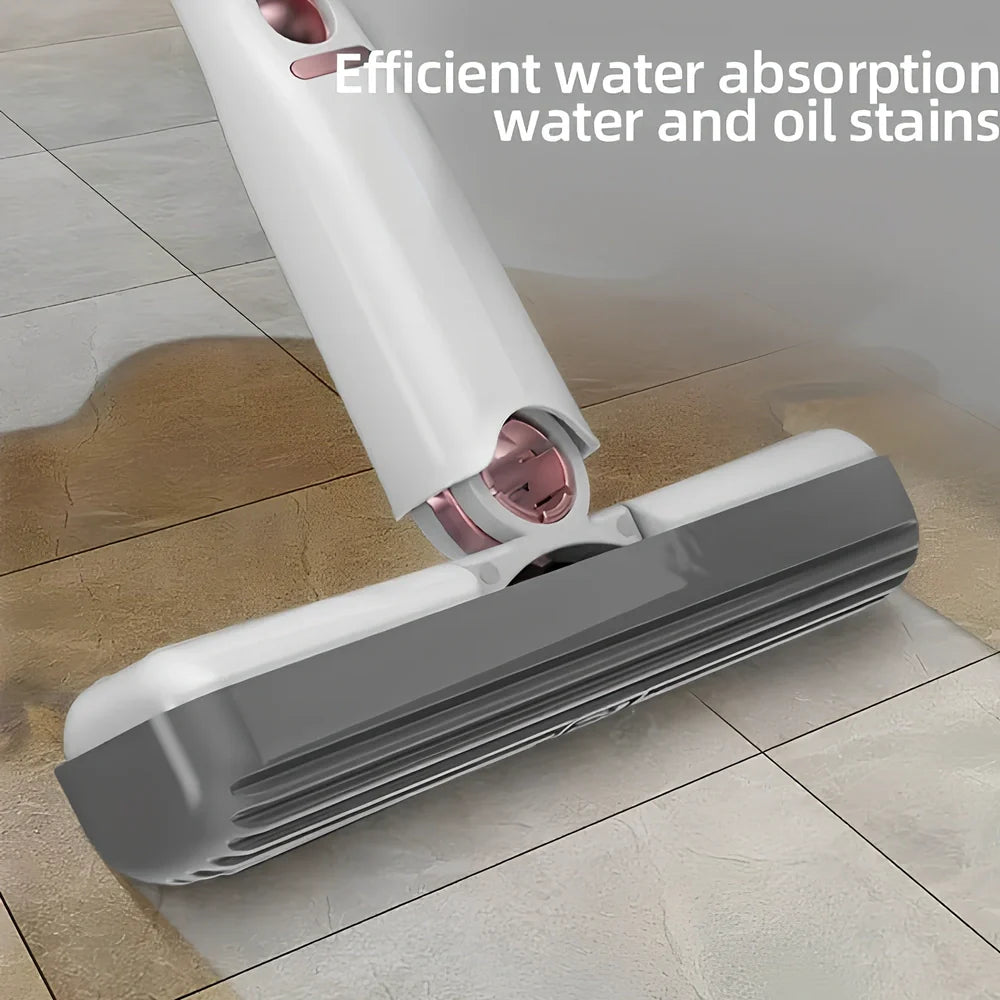 Portable self-squeeze mini mop showing 180-degree fold mechanism and compact design