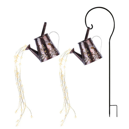 Solar-powered garden lamp with tapered butterfly pattern iron design and warm white LED light