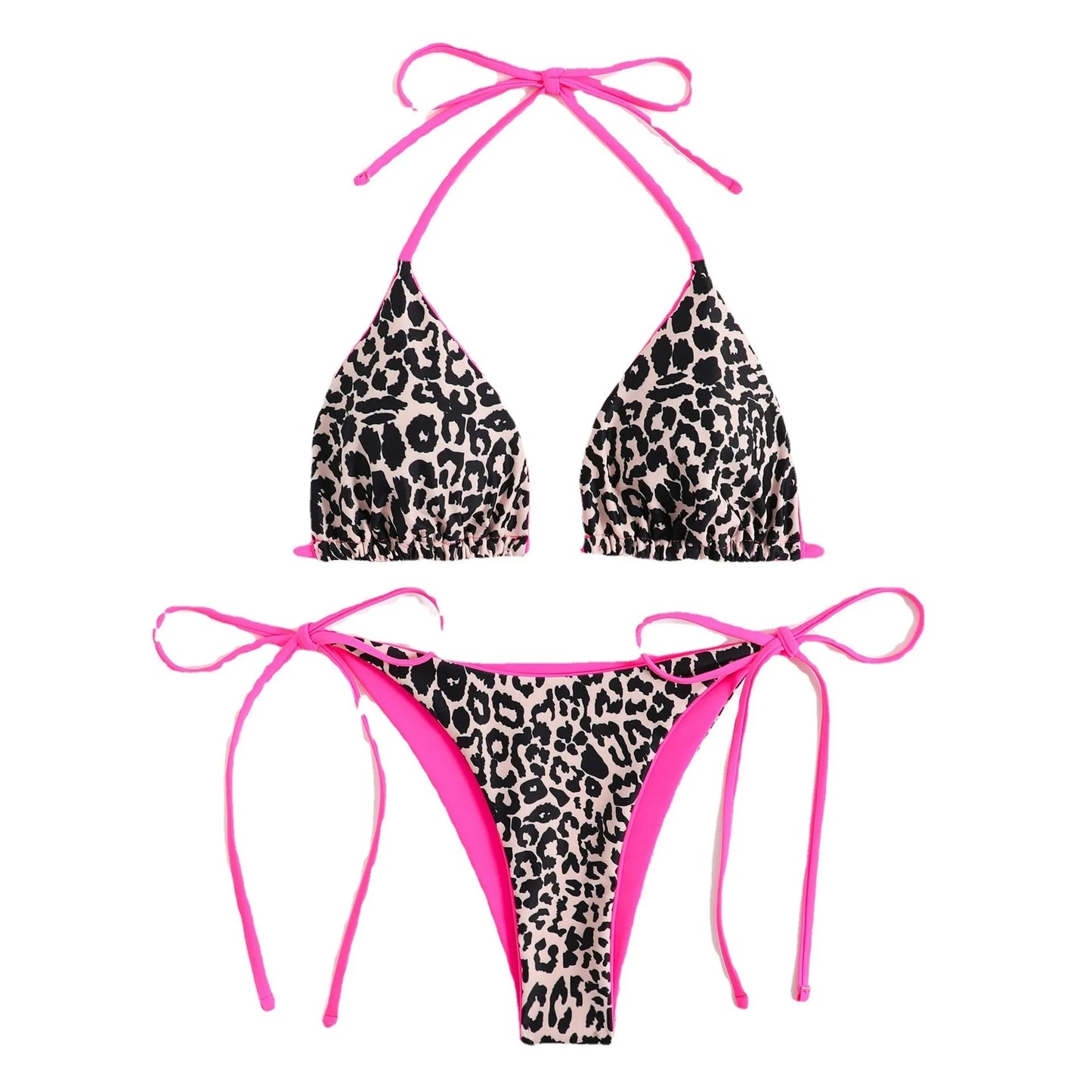 Women's lace-up triangle split bikini set in polyester fabric with multiple colour style options