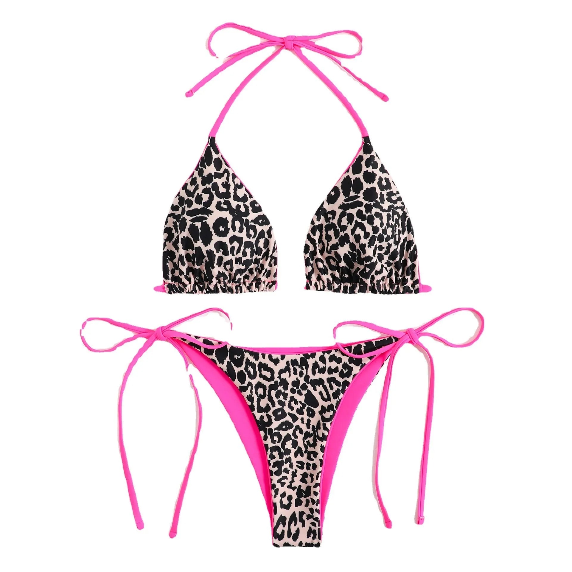 Women's lace-up triangle split bikini set in polyester fabric with multiple colour style options
