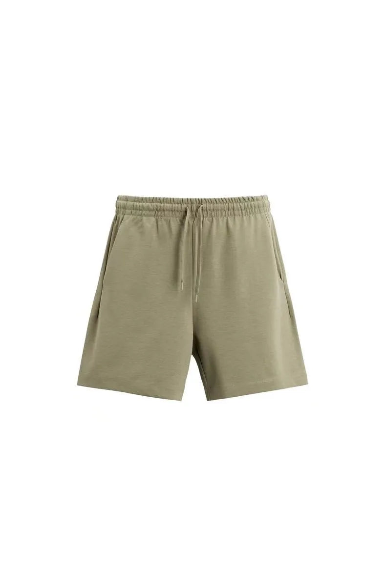 Loose double-sided cloth texture short sleeve set with round collar and matching shorts in blue colour
