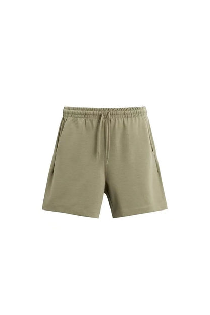Loose double-sided cloth texture short sleeve set with round collar and matching shorts in blue colour