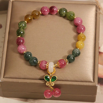 Women's tourmaline butterfly pendant bracelet with colourful stone details and rhinestone elements