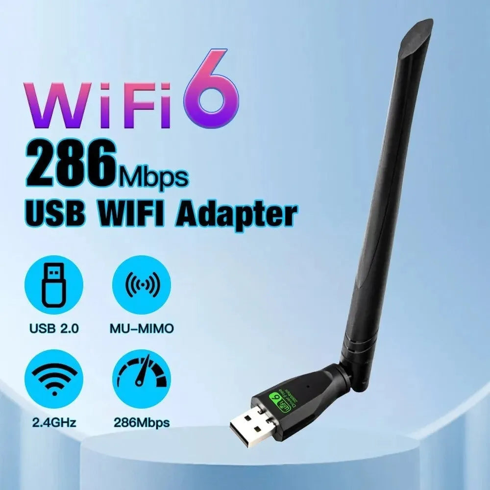 Black WiFi6 wireless network card with USB interface for driver-free connectivity