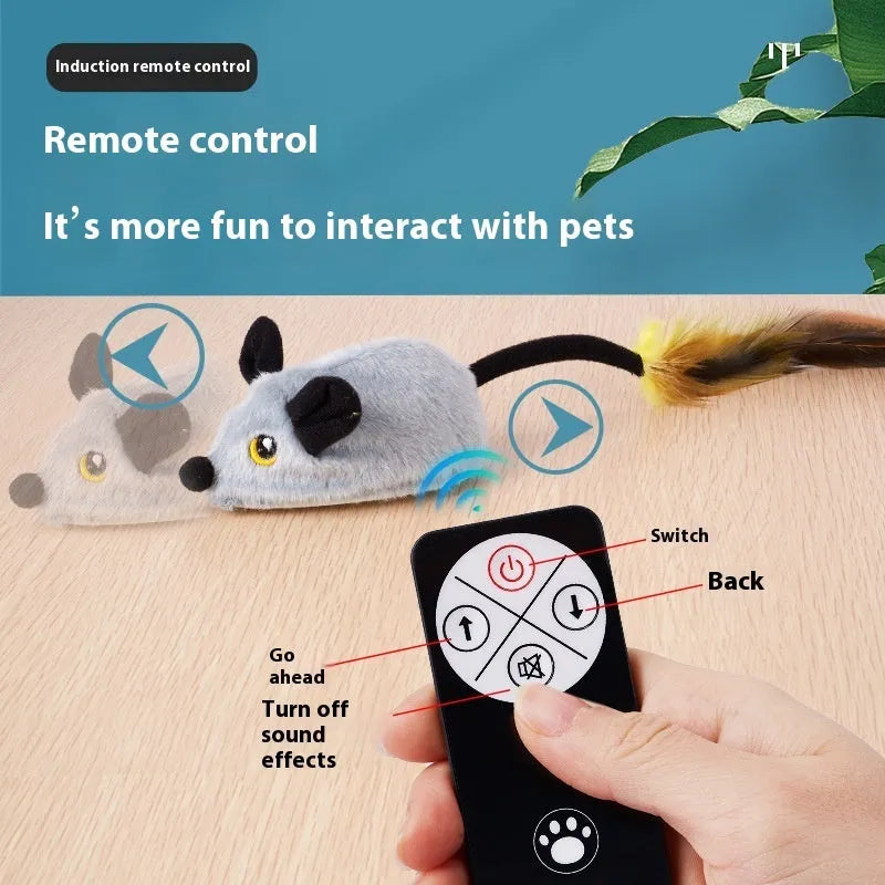 Simulation remote control electric mouse cat toy with plush fabric in multiple colour options