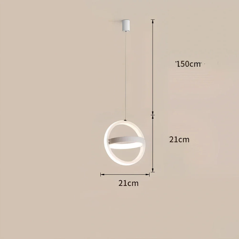 Nordic iron pendant lamp in black circle shape, 210mm diameter, adjustable 1m height with LED white light for bedroom