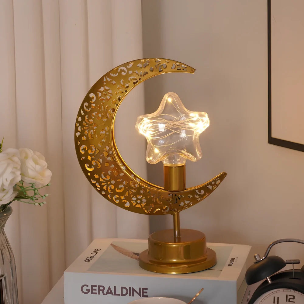 LED modelling lamp with iron shell, 13x14x28cm dimensions, multiple decorative styles including moon and star designs