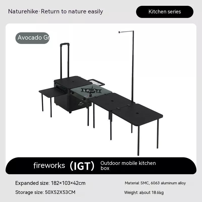 Avocado Green Mobile Kitchen Box for outdoor cooking and camping