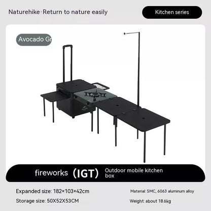 Avocado Green Mobile Kitchen Box for outdoor cooking and camping