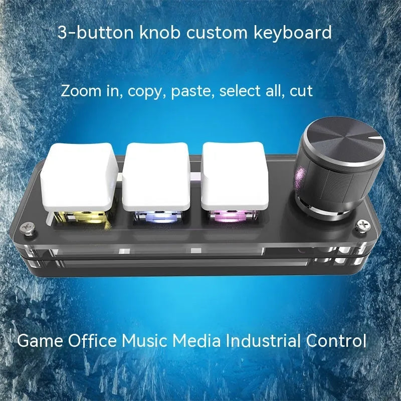 Custom mini keyboard with RGB backlight for copy paste functions, black ABS plastic construction