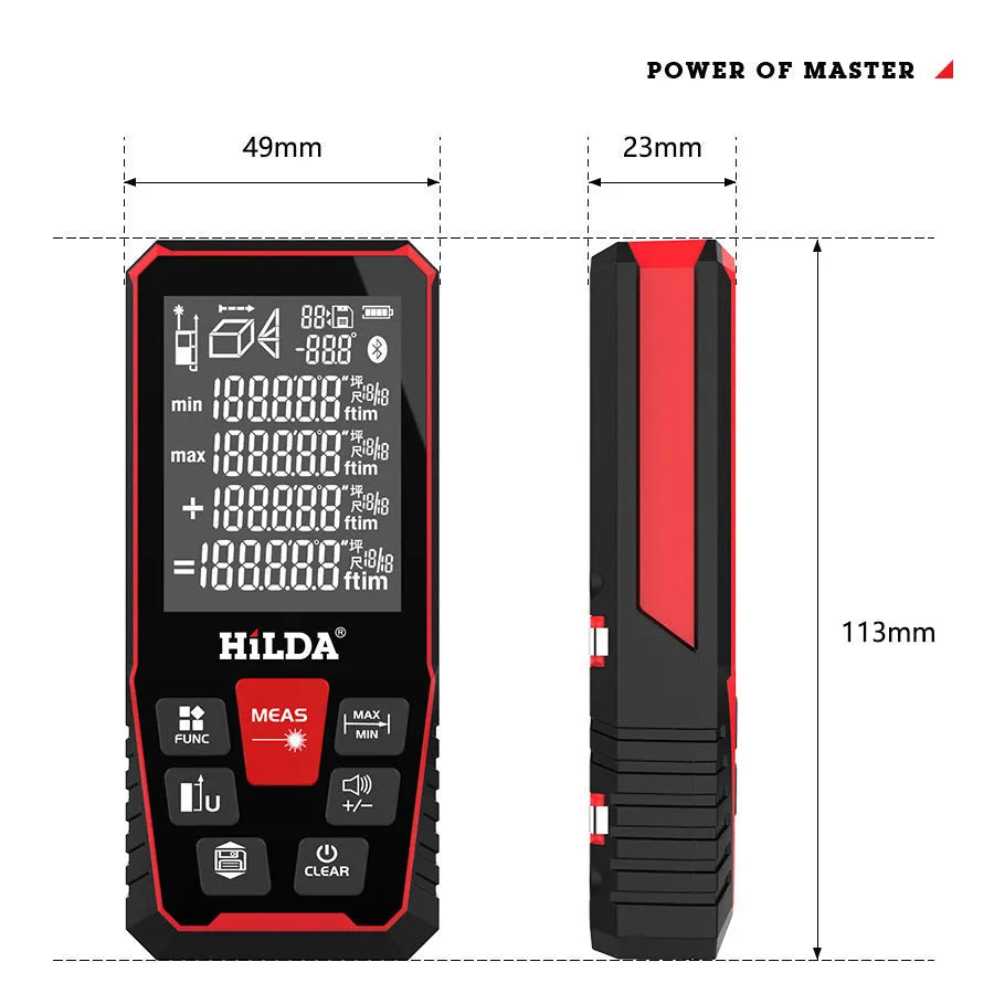 Handheld laser rangefinder measuring tool for distance calculation up to 100 or 120 metres
