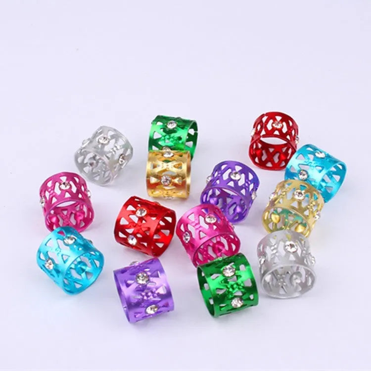 Aluminium wig decoration hair ring with hollow jeweled design in multiple colour options