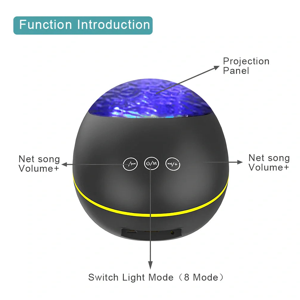 Coversage ocean wave projector measuring 16.5cm with Bluetooth speaker and remote control projecting wave patterns