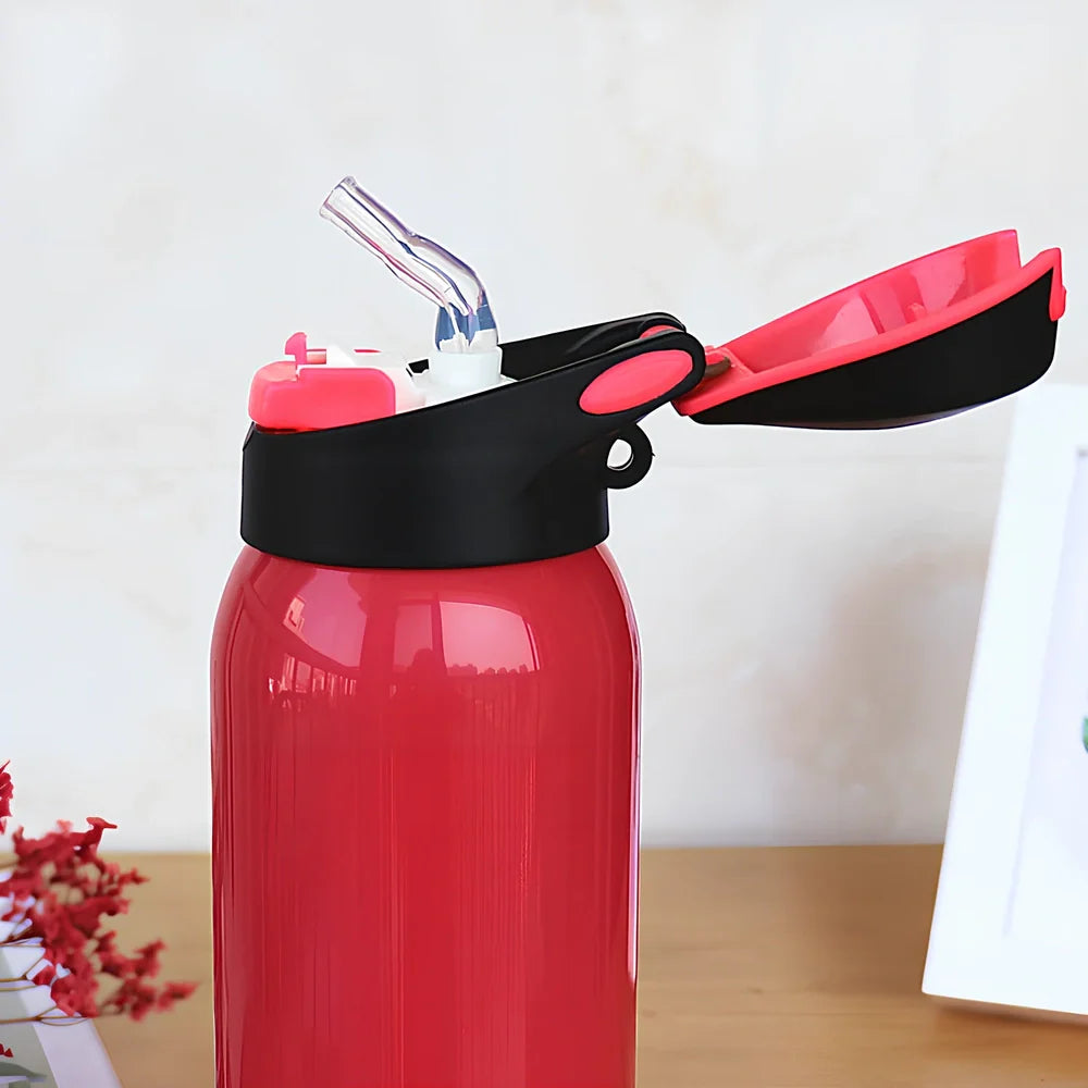 500ml stainless steel sport thermos water bottle in pink, black, green, and silver colours showing straight-cut design