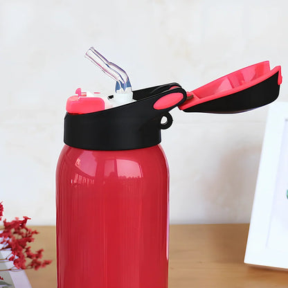 500ml stainless steel sport thermos water bottle in pink, black, green, and silver colours showing straight-cut design