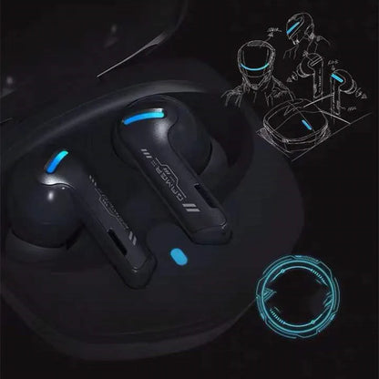 Grey QCY G1 Bluetooth wireless gaming earbuds with charging case and spare ear tips.