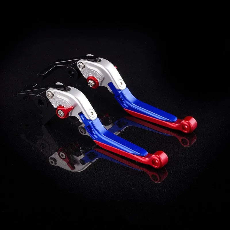 Motorcycle horn handle brake and clutch lever set in anodised metal with adjustable mechanism